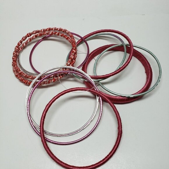 Women's Stunning Set of 11 Dainty Silver tone Colorful Bangle Bracelets, size 8" - Picture 9 of 9